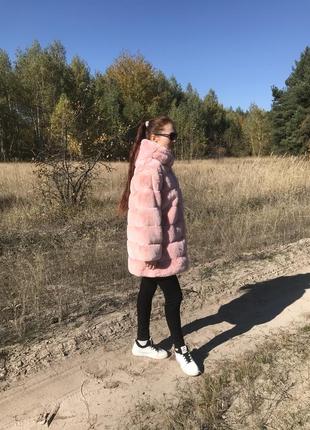 Шуба пудовый цвет нежно розовая кролик рекс искусственный мех ...