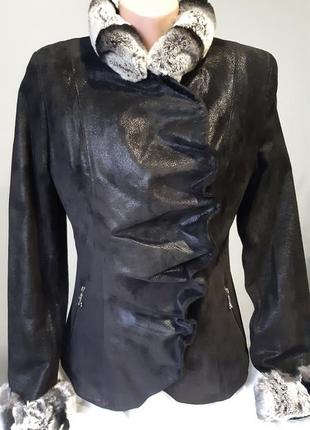 Женская новая кожаная куртка с шиншиллой. торг. размер m