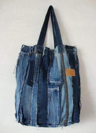 Джинсовая сумка вместительная текстильная пляжная плюс косметичка