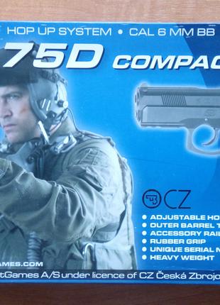Страйкбольный пистолет CZ 75D Compact стреляет шариками 6 мм