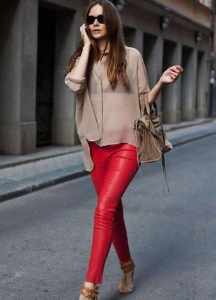 Красные кожаные штаны m-l бренд nikkie