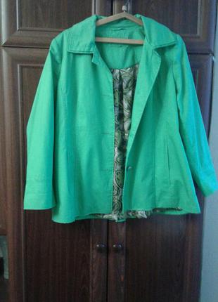 Зеленый коттоновый пиджак жакет с карманами per una .батал .