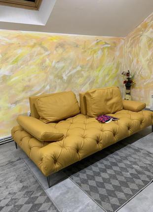 Шкіряний диван, розкладний жовтий шкіряний диван