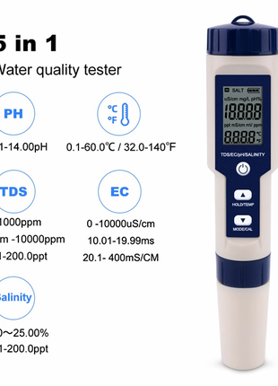 Многофункциональный тестер качества воды 5 в 1. EZ-9909