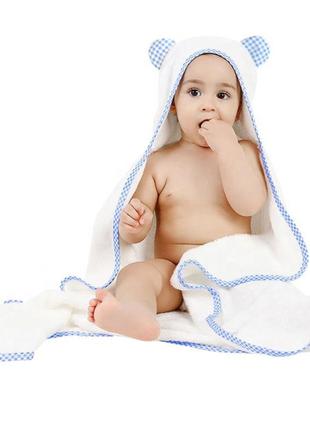 Детское полотенце с капюшоном- банное полотенце уголок голубое