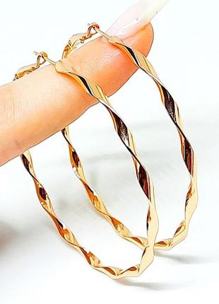 Серьги-кольца позолоченные, сережки конго позолота д. 6 см