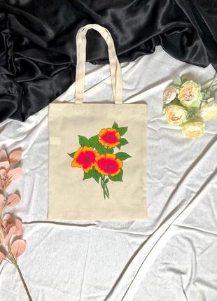 Эко сумка торба с цветами рисунком
