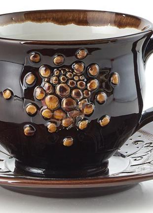 Керамическая чашка с блюдцем ручной работы франция