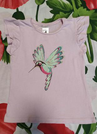 Розовая футболка с птицей для девочки 3-4 года