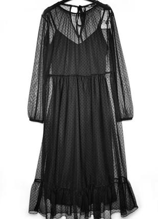 Длинное черное свободное полупрозрачное платье zara