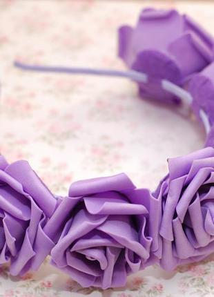 Обруч ободок венок с большими фиолетовыми розами