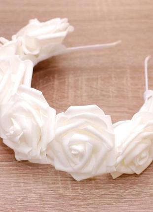 Обруч ободок венок с большими белыми розами