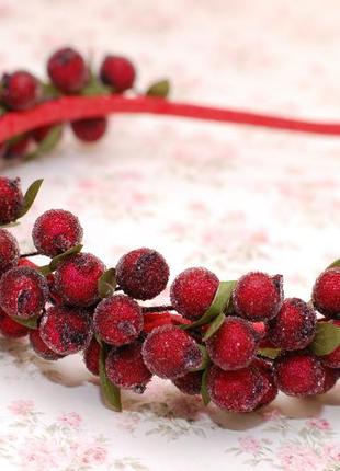Обруч ободок с ягодами калины бордовый