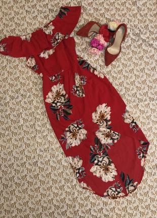 Красное шифонов платье в цветочек, ruiyiqe, м.