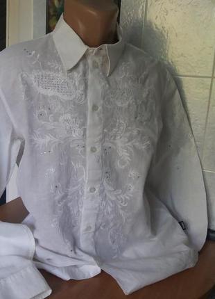 Брендовая белая рубашка versace с вышивкой и стразами италия