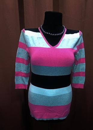 Пуловер в полоску 44-46,розово-черно-бело-серый