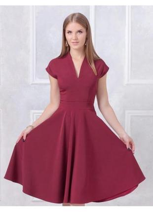 Сукня міді з пишною спідницею колір бордо