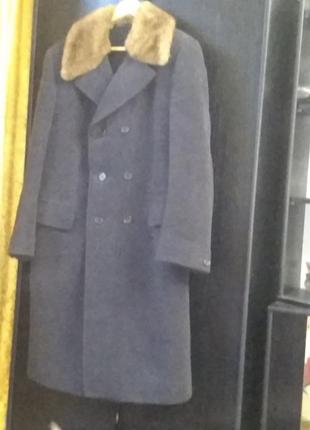 Пальто зимнее мужское заказное шерсть, воротник бобер, р.50-52