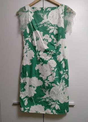 Платье бело зелёное по фигуре летнее легкое