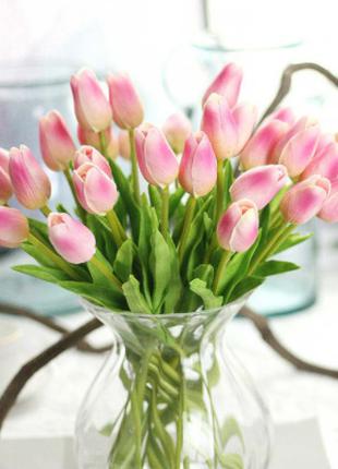 Тюльпаны искусственные верхушка розовая + бежевые - 5 штук