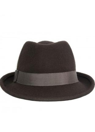 Шляпа фетровая федора фетр 100% коричневая шоколадная s 55 см ...