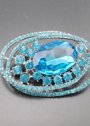 Розкішна синя брошка-шпилька з кристалами