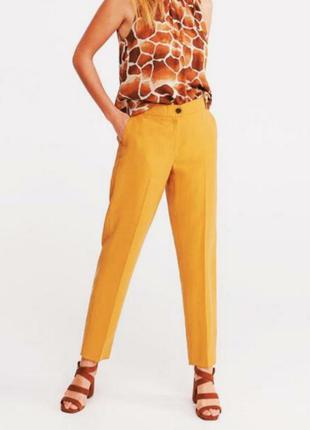 Женские желтые брюки сигареты со стрелками с высокой посадкой