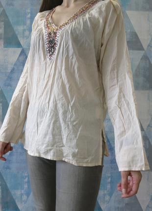 Блуза рубашка в этническом стиле этно вышивка бисером