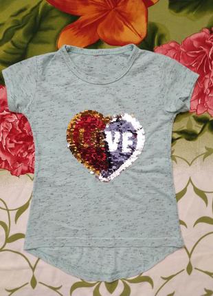 Голубая футболка с сердцем для девочки 4-5 лет