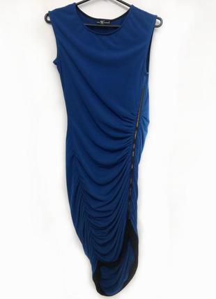 Синее платье туника с драпировкой