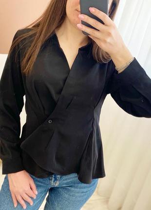 Чёрная женская блуза, чёрная рубашка женская
