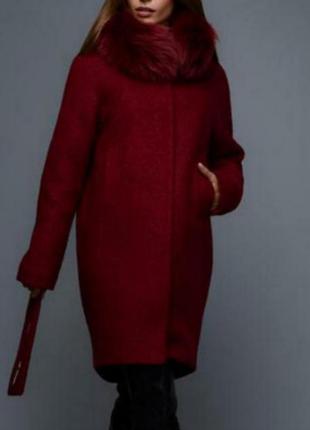 Зимние пальто x-woyz с натуральным мехом цвет бордо