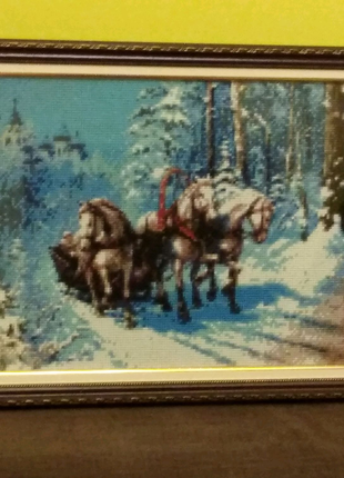Картина"Тройка лошадей" алмазная мозаика.