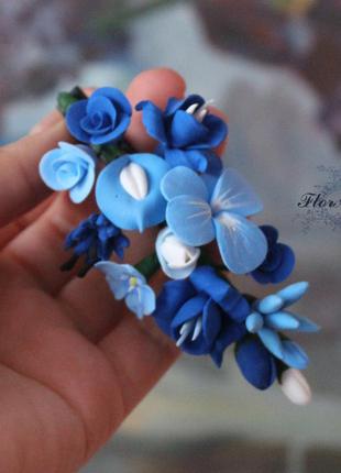 Синяя заколка для волос с цветами «воздушный аромат»