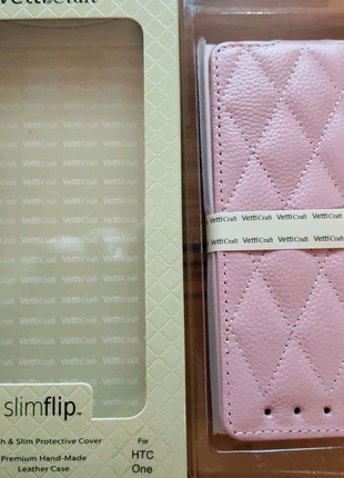 Шкіряний чохол Vetti Craft Slim Flip HTC One Diamond-Pink