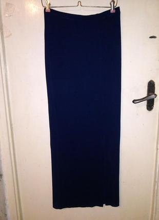 Трикотажная,натуральная,летняя тёмно-синяя юбка на резинке,с р...