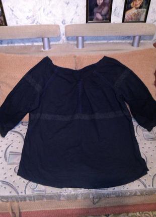Натур.100% коттон,чёрная блуза с прошвой и кружев. в стиле бох...