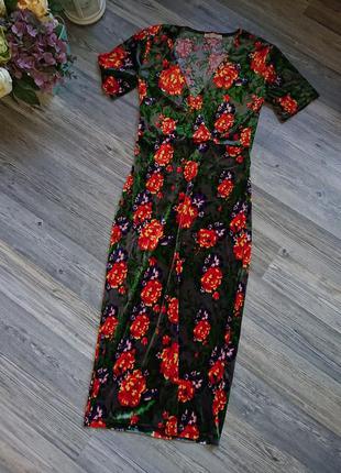 Женское бархатное платье в цветы от zara