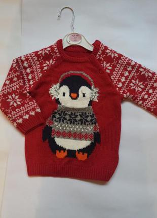 Свитер новогодний пингвин снежинки