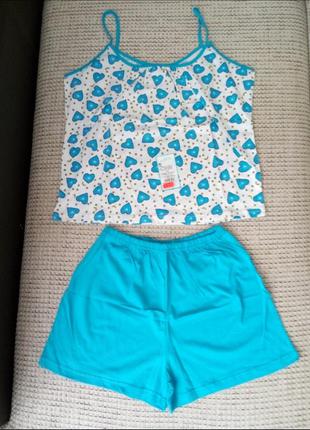 Комплект для дома пижама с шортами женская трикотажная  хлооковая