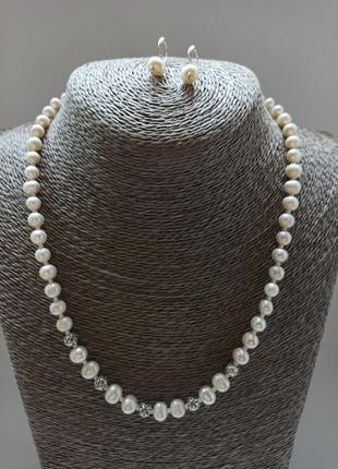 Ожерелье и серьги из речного жемчуга