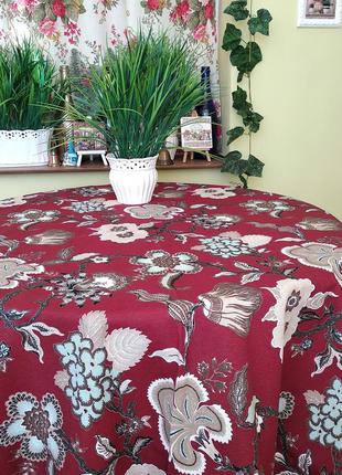 Бордовая скатерть с водоотталкивающей ткани с цветами ,110*160 см