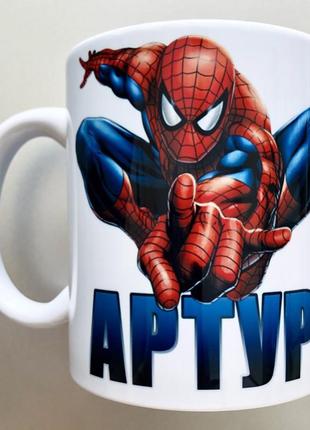 🎁подарок чашка именная человек паук marvel spider man