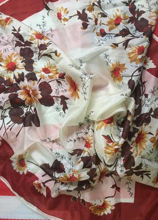 Красивый шелковый платок,палантин linea /цветочный принт