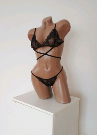 Комплект набор сексуальное белье черное кружево бюстик еротик