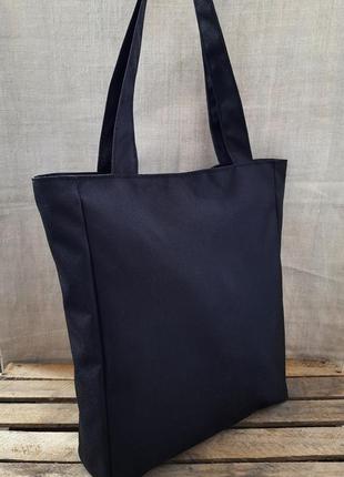 Шоппер сумка черная на плечо оксфорд на молнии деми качество