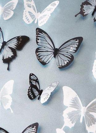 Наклейка метелики білі чорні ажурні 3 d 18 штук
