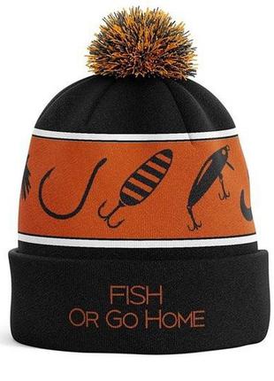 Зимняя шапка с помпоном для рыбалки fish or go home