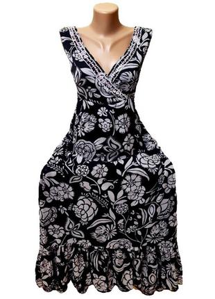 Довге шифонова сукня зі шлейфом wallis, принт сірі квіти, s-m