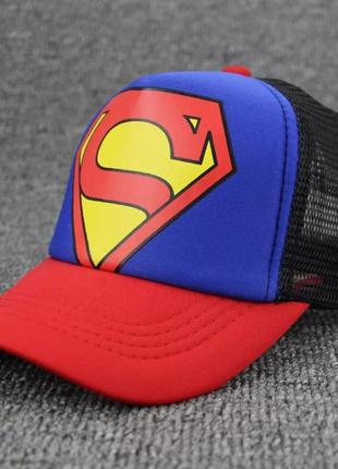 Детская кепка тракер супермен (superman) с сеточкой синяя, уни...